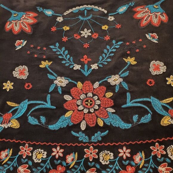 Blu Pepper Large Black Embroidered Multi Color Floral Corduroy Skirt - Picture 2 of 10